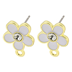 Белый Поиск сережек-гвоздиков из сплава с покрытием стойки, со стразами, без кадмия, без никеля и без свинца, цветок, белые, 17x13 мм, отверстие : 1.8 мм, штифты : 10.5x0.5 мм