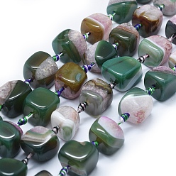 Темно-Зеленый Природного агата бисер нитей, окрашенная и подогревом, упавший камень, самородки, темно-зеленый, 13~17x14~16, отверстие : 2 мм, около 20 шт / нитка, 16.5 дюйм ~ 16.9 дюйм (42~43 см)