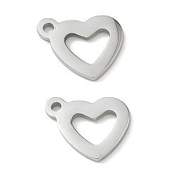 Нержавеющая Сталь Цвет 304 прелести нержавеющей стали, сердце, полирование, цвет нержавеющей стали, 9x11x1 мм, отверстие : 1.2 мм