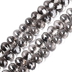 Gray Electroplate Baking Paint Transparent Glass Beads Strands, Top Drilled Beads, Teardrop, Gray, 13.5x9.5x9.5mm, Hole: 1~1.2mm, about 119~122pcs/strand, 21.46~23.43 inch(54.5~59.5cm)
