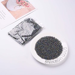 Dark Gray Round Glass Seed Beads, Transparent Colours Rainbow, Round, Dark Gray, 4mm