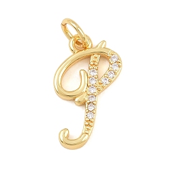 Letter P Brass Micro Pave Clear Cubic Zirconia Pendants, Letter Charms, Cadmium Free & Lead Free, Real 18K Gold Plated, Letter P, 17x10x2mm, Hole: 5mm