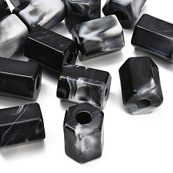 Black Opaque Acrylic Imitation Gemstone Beads, Large Hole Beads, Hexagon Column, Faceted, Two Tone, Black, 25x21.5x19.5mm, Hole: 8mm, about 60pcs/bag
