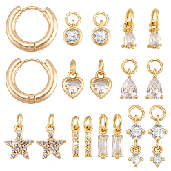 Настоящее золото 18K Наборы для изготовления латунных сережек-колец., с латунным микропрофилированием кубических циркониевых прелестей, реальный 18 k позолоченный, 15x16x3 мм