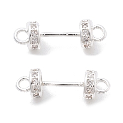 Посеребрённый Шармы-соединители из латуни с микропаве из прозрачного кубического циркония, без кадмия, без никеля и без свинца, плоские круглые ссылки, 925 серебро покрытием, 19x6 мм, отверстие : 2 мм