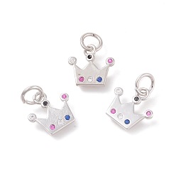 Платина Латунные микро проложить кубического циркония прелести, корона, красочный, платина, 12.5x13x1.5 мм, отверстие : 4 мм