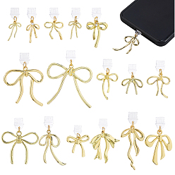 Золотой 16шт пластиковые мобильные пылезащитные заглушки, с подвесками-бантиками из сплава, золотые, 32~53 мм