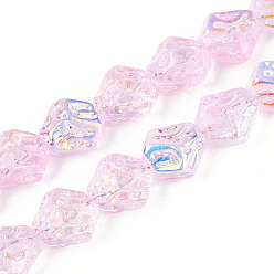 Персиковый Слойка Прозрачность гальванизированные стеклянные бусины нити, самородки, с покрытием AB цвета, с половиным покрытием, розовые, 14x13.5x9.2 мм, отверстие : 0.9 мм, около 45 шт / нитка, 24.61'' (62.5 см)