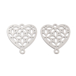 Платина Подвески для подключения долговечных латунных звеньев с покрытием, без кадмия, без никеля и без свинца, полые сердца, платина, 19.5x19x0.3 мм, отверстие : 1.2 мм