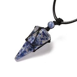 (306FM) Жонкиль матовый с лаймовой подкладкой Ожерелья с подвесками из натуральной голубой яшмы, с вощеным шнуром и нейлоновым шнуром, конус, 31.18 дюйм ~ 33 дюйм (79.2~84 см), 1.5~2 мм