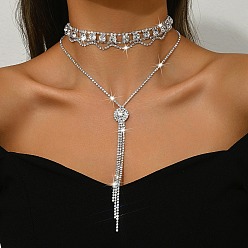 Изумруд Латунные ожерелья с плоскими круглыми кисточками и стразами для женщин, серебряный цвет гальваническим, изумруд, 11.57 дюйм (29.4 см)