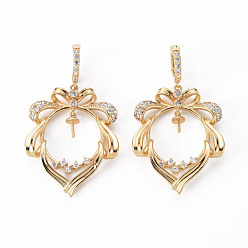 Настоящее золото 18K Латунная микропаве из прозрачного кубического циркония, для полуразрушенной бусины, без никеля , реальный 18 k позолоченный, 38x23x4 мм, Перейти кольцо: 6 мм, штифты : 0.8 мм