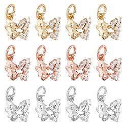 (52) Непрозрачная лаванда 12 шт. 3 цвета латунные подвески из фианита с микропаве, без кадмия и без свинца, бабочка, разноцветные, 11x10x2 мм, отверстие : 3 мм, 4 шт / цвет