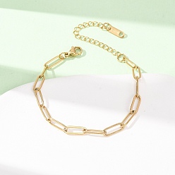 Golden 4MM 304 Stainless Steel Paperclip Chain Bracelets, Ion Plating(IP), Golden, 6.30 inch(16cm)