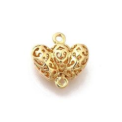 Настоящее золото 18K Подвески из латуни, полые сердечные связи, без кадмия, без никеля и без свинца, реальный 18 k позолоченный, 13x13.5x6 мм, отверстие : 1.2 мм