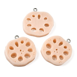 Фора Подвески из смолы, амулеты из корня лотоса, с платиново-железными петлями, оранжевые, 30x28x5 мм, отверстие : 2 мм