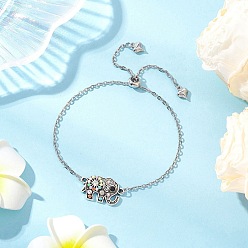 Античный Серебристый & Цвет Нержавеющей Стали Браслеты со слоновьими звеньями и подвесками, с соединительными звеньями из сплава и 304 цепочками из нержавеющей стали и латунными бусинами и 304 открытыми соединительными кольцами из нержавеющей стали и 304 подвесками из нержавеющей стали, старинное серебро и цвет нержавеющей стали, 10-5/8 дюйм (27 см)