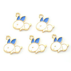 Озёрно--синий Подвески из эмалевого сплава с покрытием из легкого золота, кролик, Доджер синий и белый, 16x15.5x1.5 мм, отверстие : 1.8 мм