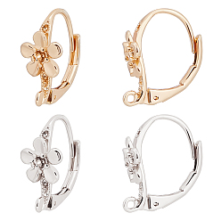 (52) Непрозрачная лаванда 24шт. 2 цветная латунная фурнитура для серег с защелкой, с горизонтальной петлей, цветок, платиной и золотом, 17x8 мм, отверстие : 1.5 мм, 12 шт / цвет