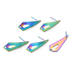 Rainbow Color Rainbow Color 304 Stainless Steel Stud Earring Findings, with Hole, Teardrop, 28x11mm, Hole: 1.6mm, Pin: 0.7mm