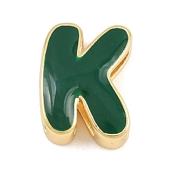 Letter K Laiton perles d'émail, sans cadmium et sans plomb, crémaillère plaquage, plaqué longue durée, réel 18 k plaqué or, lettre k, 14x10.5x6mm, Trou: 3x11mm
