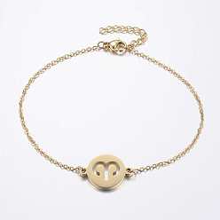 Овен 304 из нержавеющей стали ссылка браслеты, двенадцать знаков созвездия / зодиака, золотые, Овен, 8-5/8 дюйм (220 мм)