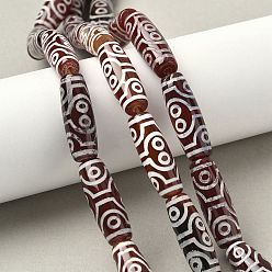 8-Глаз Нити бусин дзи в форме риса в тибетском стиле, природных бисера агат, окрашенная и подогревом, седло коричневый, 8 -eye, 29~30x9.5~10.5 мм, отверстие : 2~3 мм, около 10 шт / нитка, 11.38~11.61'' (28.9~29.5 см)