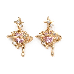 Настоящее золото 18K Латунные микро проложить кубического циркония подвески, сердце, реальный 18 k позолоченный, 25 мм, отверстие : 4.5x2 мм