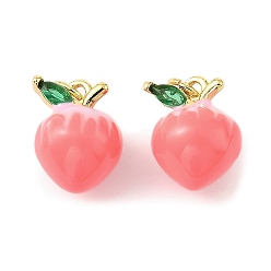 Peach Латунные эмалевые подвески с фруктами, с целью перехода в кольце, долговечный, без кадмия и без свинца, стойки покрытие, реальный 18 k позолоченный, персик, 15x10.5 мм, отверстие : 3 мм
