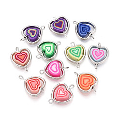 (52) Непрозрачная лаванда Подвески-соединители из полимерной глины в форме сердца и рамки CCB, с латунными двойными петлями, платина, разноцветные, 19~22x15.5x4~5 мм, отверстие : 1.2~2 мм