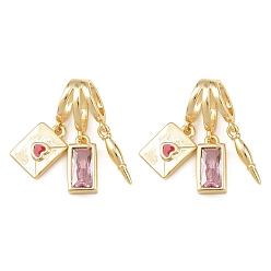 Разноцветный Латунные микропроволочные кубические циркониевые подвески из эмали, конверт с прямоугольником, стойки покрытие, без кадмия и без свинца, долговечный, золотые, красочный, 22 мм, отверстие : 7 мм