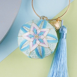 Light Sky Blue DIY Embroidery Temari Ball Keychain Kits, Including Iron Needles, Tape Measure, Cotton Threads, Metallic Cord, Polyester Threads, Tassels, Iron Eye Pins, Bell, Brass Findings, Light Sky Blue, 0.05cm, 6 colors, 1bundle/color, 6 bundles