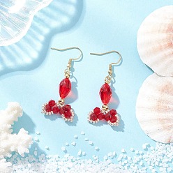 Красный Серьги-подвески из нержавеющей стали и стекла «рыбий хвост», реальный 304 k позолоченный, красные, 18 мм