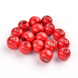 Red Natural Maple Wood Beads, Dyed, Round, Red, 12x10.5mm, Hole: 3mm, about 1800pcs/1000g