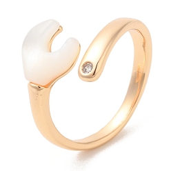Real 18K Gold Plated Natural Shell Spanner Open Cuff Ring with Cubic Zirconia, Brass Rings for Women, Cadmium Free & Nickel Free & Lead Free, Real 18K Gold Plated, Inner Diameter: 18.2mm