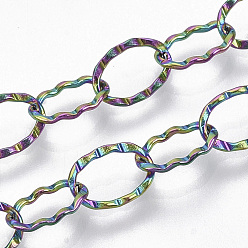 Rainbow Color Ионное покрытие (ip) 304 кабельные цепи из нержавеющей стали, , пайки, Плоско-овальные, Радуга цветов, 8.5x6x1 мм, около 39.37 дюйм (1 м) / прядь