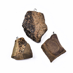 Тигровый глаз Природных тигровый глаз подвески, грубый необработанный камень, с 304 петлями из нержавеющей стали, самородки, 25~45x20~31x10~20 мм, отверстие : 2 мм