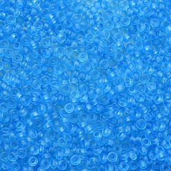 Dodger Blue 12/0 Grade A Round Glass Seed Beads, Transparent Frosted Style, Dodger Blue, 2x1.5mm, Hole: 0.8mm, 30000pcs/bag