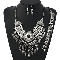 Черный Ожерелья, серьги-подвески и браслеты с подвесками из сплава с синтетической бирюзой в форме капли, чёрные, 400 мм