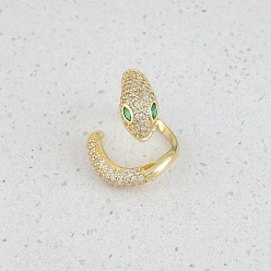 Средний Аквамарин Открытые манжеты из латуни с микропаве и прозрачным фианитом, змея, средний аквамарин, размер США 10 1/2 (20.1 мм)