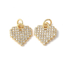 Настоящее золото 18K Латунные подвески в форме сердца с микропаве из прозрачных кубических цирконий, без кадмия и без свинца, реальный 18 k позолоченный, 13x11.5x2 мм, отверстие : 3.5 мм