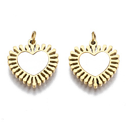 Real 14K Gold Plated 316 Surgical Stainless Steel Charms, with Shell and Jump Rings, Heart, Real 14K Gold Plated, 12.5x12x1.5mm, Jump Ring: 3.4x0.5mm, 2.4mm inner diameter
