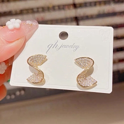 Golden Twist Alloy Rhinestone Stud Earrings for Women, with 925 Sterling Silver Pin, Golden, 10mm