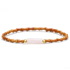 Розовый Кварц Браслеты с колоннами из натурального розового кварца, Эластичные браслеты ручной работы из бамбука с оливковой косточкой и бисером для женщин и мужчин, 7-7/8 дюйм (20 см)