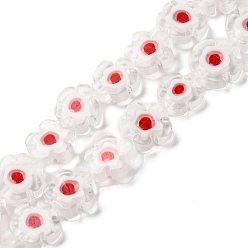 Прозрачный Handmade millefiori lampwork beads strands, цветок, прозрачные, 13x13x3.5 мм, отверстие : 0.6 мм, около 28 шт / нитка, 13.58'' (34.5 см)
