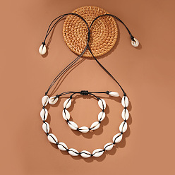 Черный Регулируемые плетеные браслеты и ожерелья из ракушек для женщин, чёрные, 300 мм