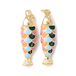 Разноцветный Латунь эмаль подвески, рыбы прелести, без кадмия и без свинца, стойки покрытие, долговечный, с целью перехода в кольце, реальный 18 k позолоченный, красочный, 28.5x8x6 мм, отверстие : 3 мм