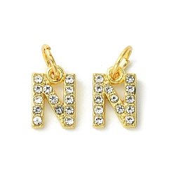 Letter N Rack Plating Alloy Rhinestone Pendants, Cadmium Free & Lead Free, 26 Letter, Letter N, 11x2~9x2mm, Hole: 3.5mm