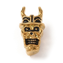 Черный 304 нержавеющей стальной эмали подвески, амулеты в виде черепа с рогами, золотые, чёрные, 36x19x20 мм, отверстие : 3 мм