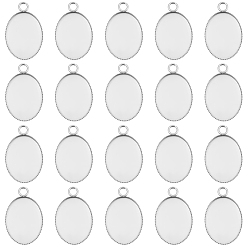 Stainless Steel Color 20Pcs 304 Stainless Steel Pendant Cabochon Settings, Oval, Stainless Steel Color, Tray: 18x13mm, 23x14x1.5mm, Hole: 2.5mm